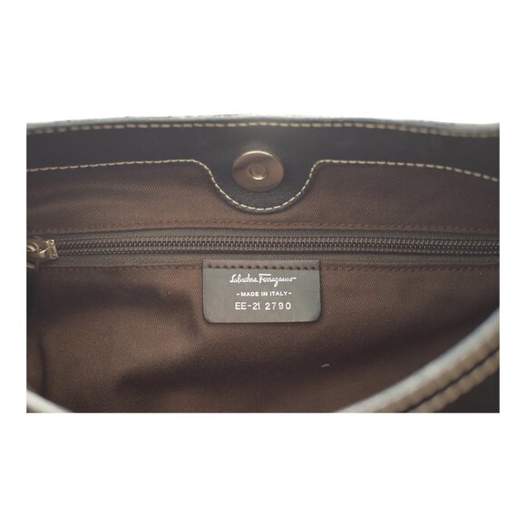 Salvatore Ferragamo Hobo Black Suede Shoulder Bag with white contrast stitching - Picture 14 of 14